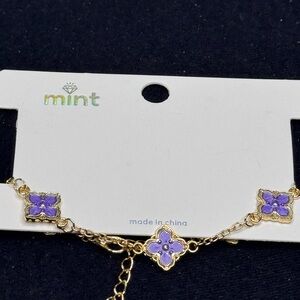 Mint Gold Tone Purple Clover 7-9inch Bracelet